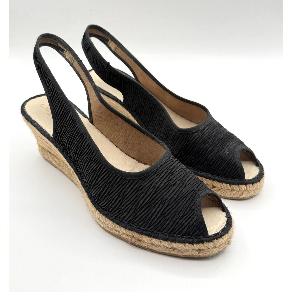 WEDGE SANDAL Azura “Jeanette” Silk Peep Toe, Size 9.5 Made In Spain 41 Euro